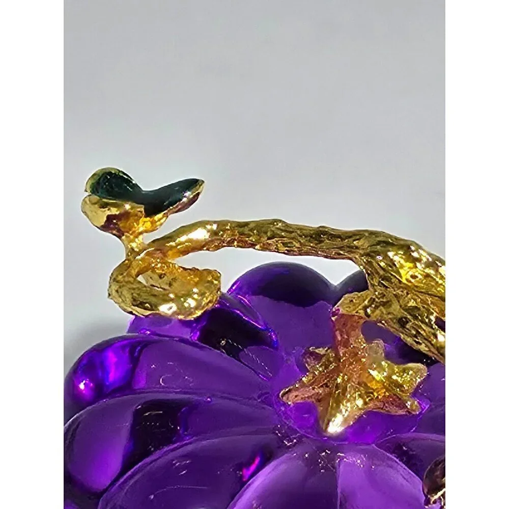 Purple Pumpkin With Gold Plated Stem & Leaves Decorative Piece Vintage